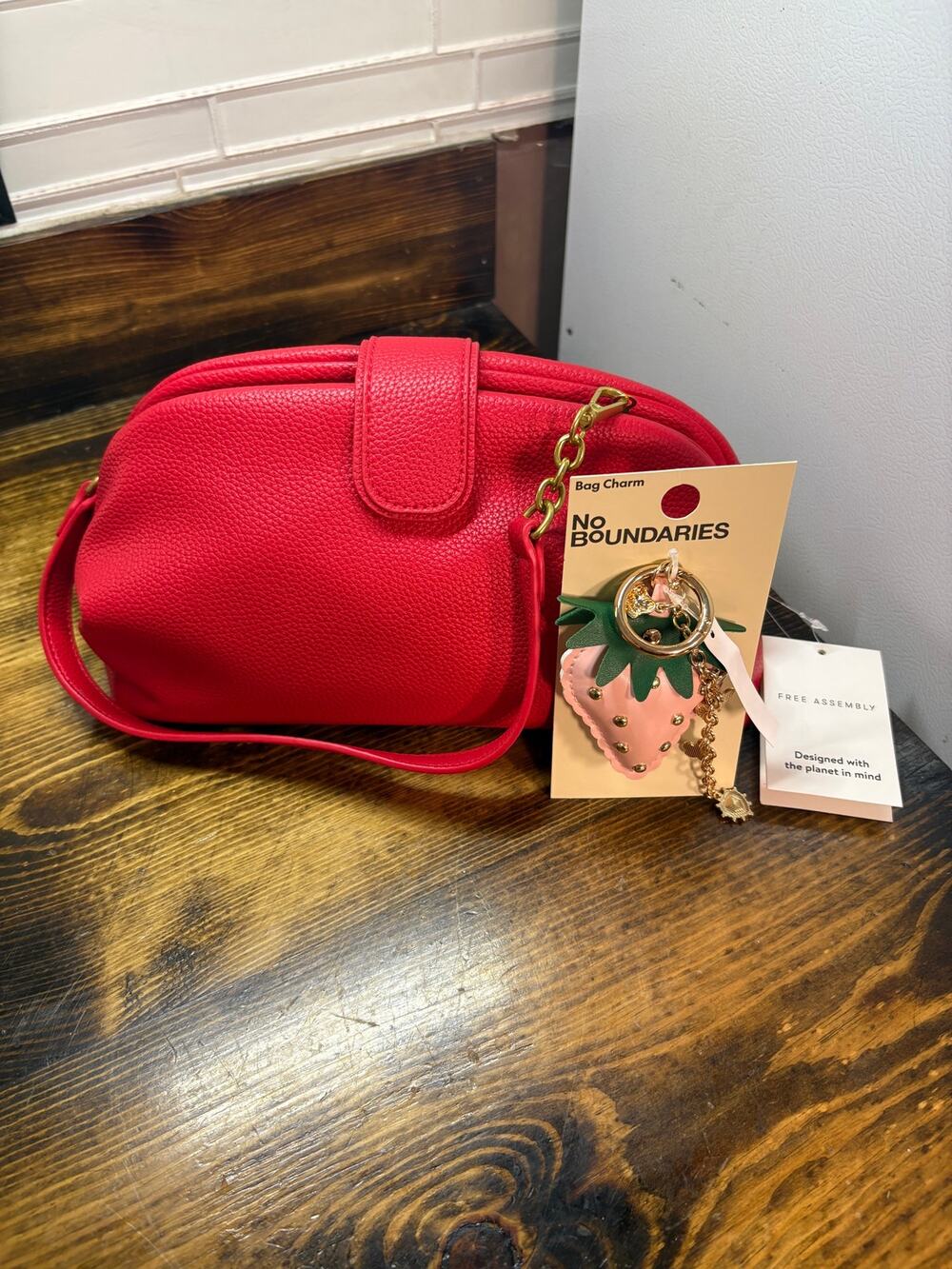 Free Assembly Red Shoulder Bag With Strawberry Bag Charm
